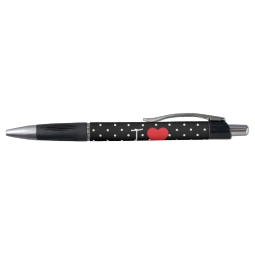 Cute Classy Black White Polka Dot Red Heart Love Pen