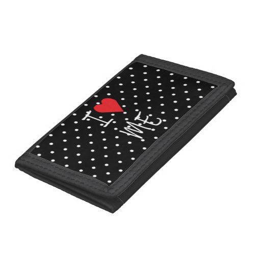 Cute Classy Black White Polka Dot Red Heart Love Trifold Wallet