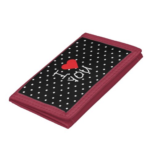 Cute Classy Black White Polka Dot Red Heart Love Trifold Wallet