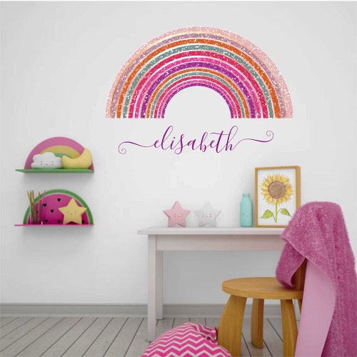 Cute Classy Girly Name Pretty Pink Glitter Rainbow Wall Decal