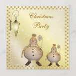 Cute & Classy Snowman Christmas Party Invitation<br><div class="desc">Beautiful classy gold snowman Christmas party invites with two cute whimsical snowmen on a background of and white snowflakes and sparkles on a golden glowing gradient with a pretty gold squares frame and a lovely twinkling festive street lamp. Chic, stylish, modern festive invitations with a romantic vintage elegance feel suitable...</div>