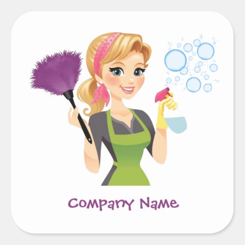 Cute Cleaning Cartoon Housekeeping Maid Service Square Sticker