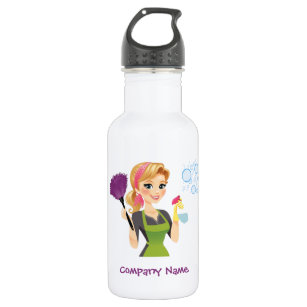 Cute Cleaning Cartoon Housekeeping Maid Service Stainless Steel Water Bottle