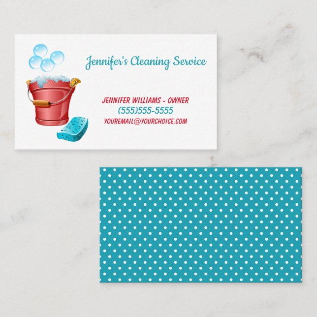 Cute Cleaning Housecleaning Service Bucket Business Card (Front/Back)