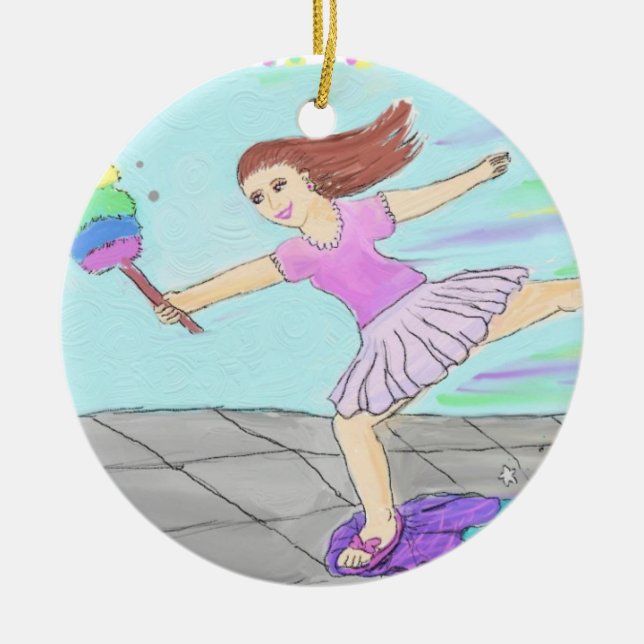 Cute Cleaning Lady Ceramic Ornament (Front)