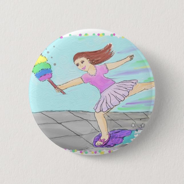 Cute Cleaning Lady Pinback Button (Front)
