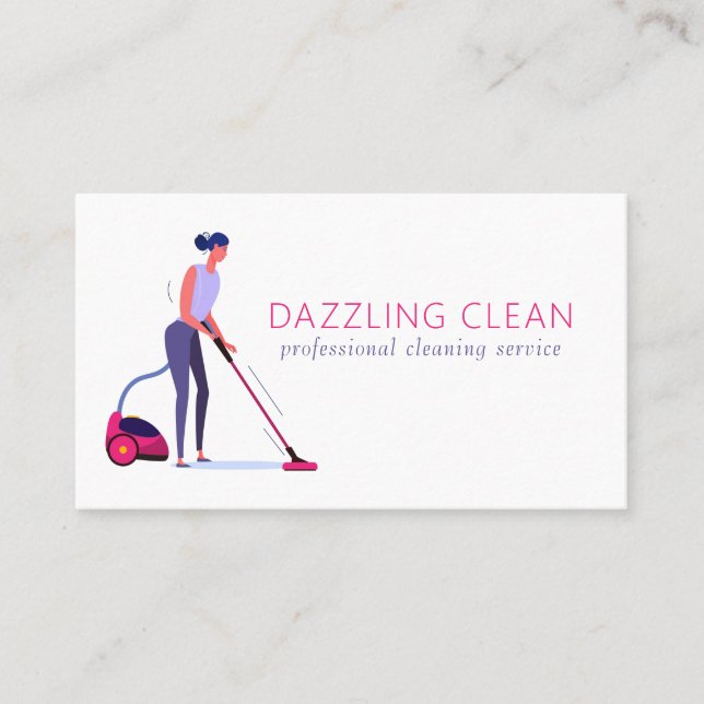 Cute Cleaning Maid House Clean Service Business Card (Front)