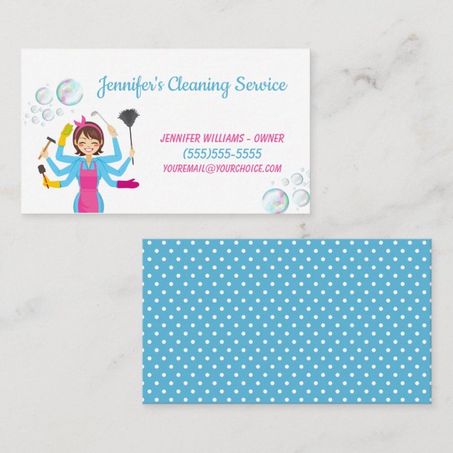 Cute Cleaning Maid Housekeeping Service Business Card (Front/Back)