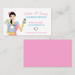 Cute Cleaning Maid Pink Polka Dot Business Card