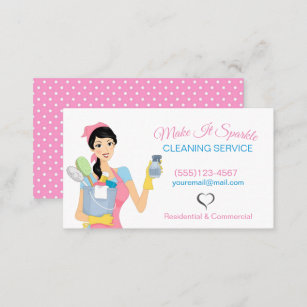 Cute Cleaning Maid Pink Polka Dot Business Card