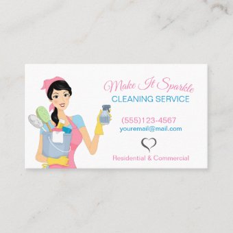 Cute Cleaning Maid Pink Polka Dot Business Card | Zazzle