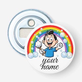 Cute Cleaning Mascot Rainbow Cartoon Design Art Bottle Opener