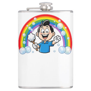 Cute Cleaning Mascot Rainbow Cartoon Design Art Flask