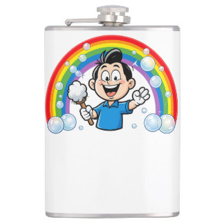 Cute Cleaning Mascot Rainbow Cartoon Design Art Flask