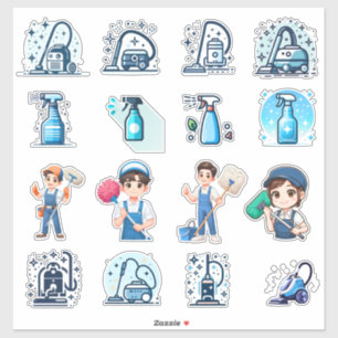 Cute Cleaning Service Icons & Characters – Vector  Sticker
