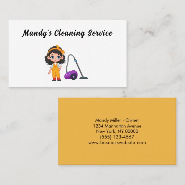 Cute Cleaning Service Maid Vacuum Business Card (Front/Back)