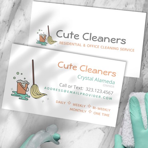 Cute Cleaning Service Mop  Bucket Business Cards