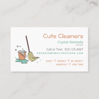 Cute Cleaning Service Mop + Bucket Business Cards | Zazzle