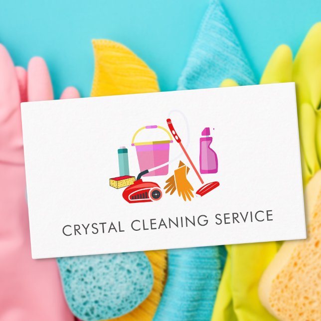 Cute Cleaning Service Supplies Bucket Business Card (Creator Uploaded)