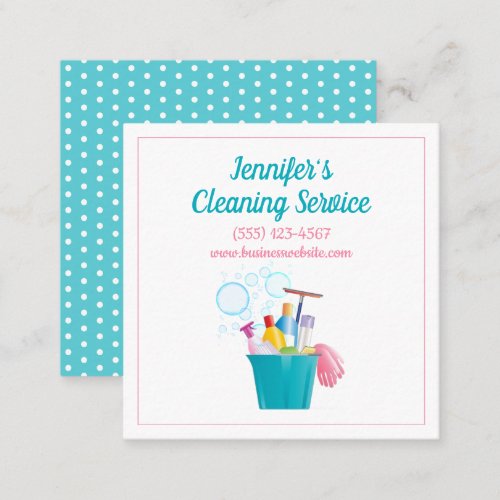 Cute Cleaning Service Supplies Bucket Square Business Card
