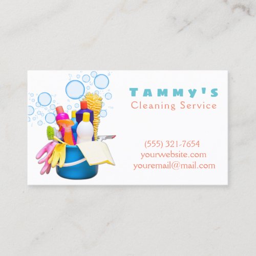 Cute Cleaning Supplies Bucket Bubbles Service Business Card