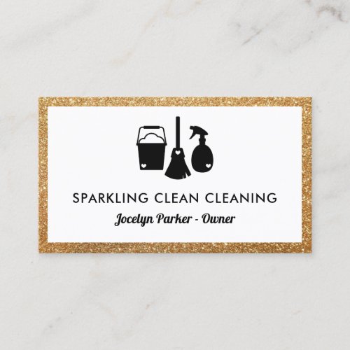 Cute Cleaning Supplies Faux Gold Glitter Cleaner Business Card