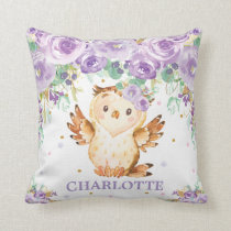 Cute Clever Owl Purple Floral Girl Nursery Throw Pillow