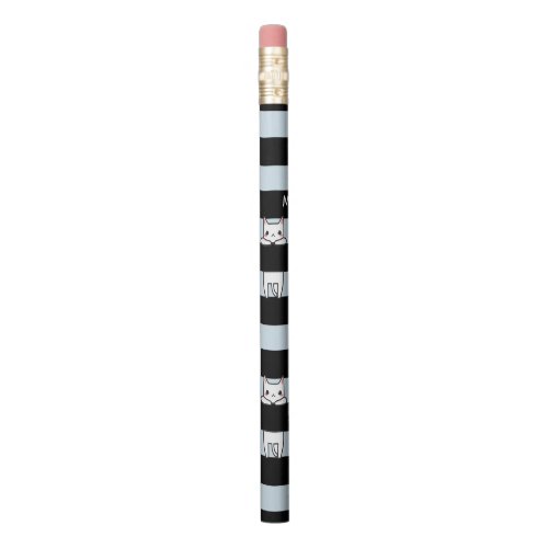 Cute Climbing Cats on Black and Blue Stripes Pencil