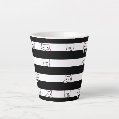 Cute Climbing Cats on Black Stripes Latte Mug