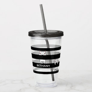 Cute Climbing Cats on Black Stripes Personalised Acrylic Tumbler