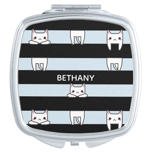 Cute Climbing Cats on Striped Personalised Compact Mirror (Front)