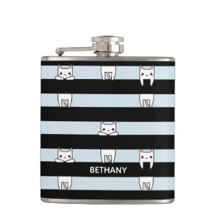 Cute Climbing Cats on Striped Personalised Flask