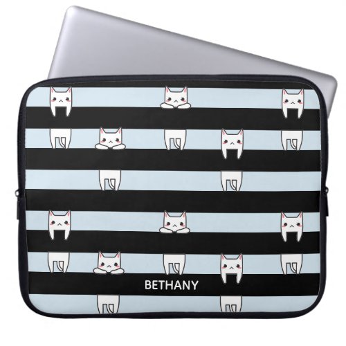 Cute Climbing Cats on Striped Personalised Laptop Sleeve