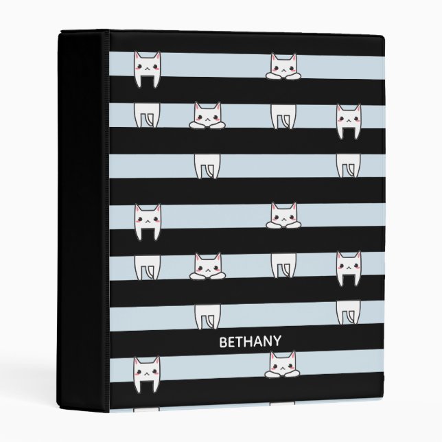 Cute Climbing Cats on Striped Personalised Mini Binder (Front/Spine)