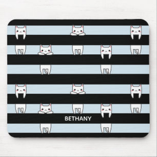 Cute Climbing Cats on Striped Personalised Mouse Pad