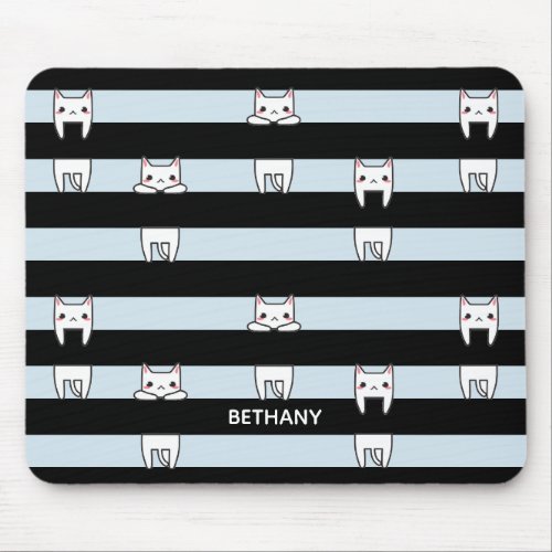 Cute Climbing Cats on Striped Personalised Mouse Pad