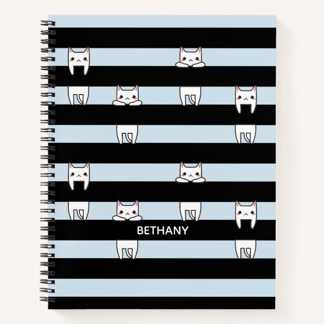Cute Climbing Cats on Striped Personalised Notebook (Front)