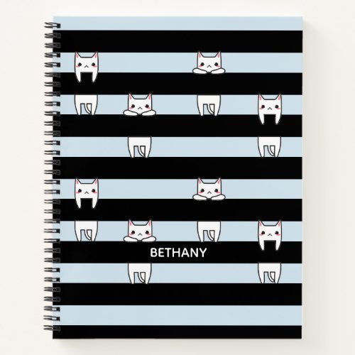 Cute Climbing Cats on Striped Personalised Notebook