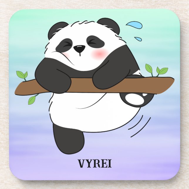 Cute Climbing Panda Double Side Front Back Beverage Coaster (Front)