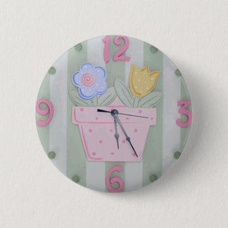 Cute Clock Style Kids Button - Growing Flowers