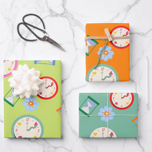 Cute clocks and flowers party  wrapping paper sheets (Creator Uploaded)