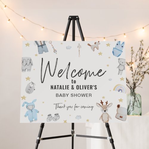 Cute Clothes & Toys Stars Boys Baby Shower Welcome