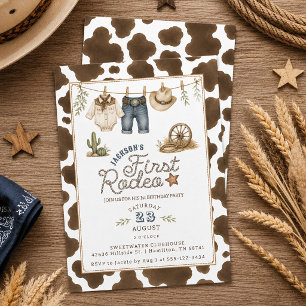 Cute Clothesline First Rodeo 1st Birthday Party Invitation