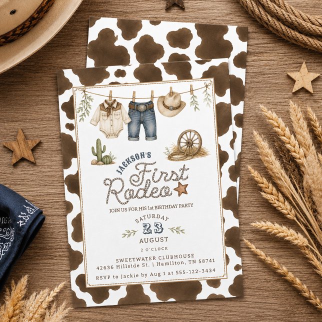 Cute Clothesline First Rodeo 1st Birthday Party  Invitation (Cute Clothesline First Rodeo 1st Birthday Party Invitation)