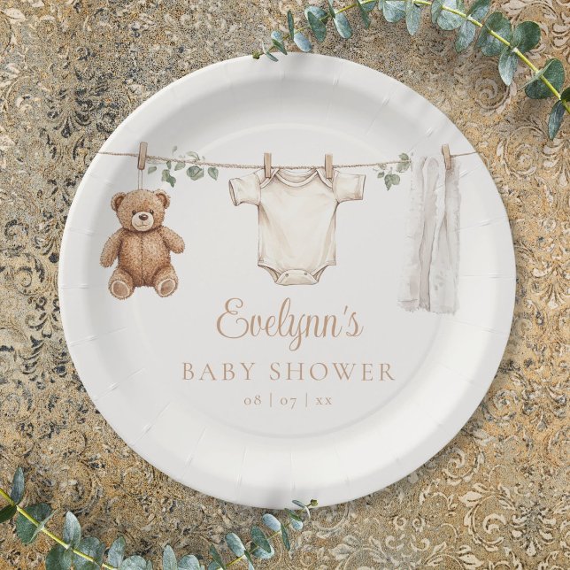 Cute Clothesline Gender Neutral Baby Shower Paper Plates (Cute Clothesline Gender Neutral Baby Shower Paper Plates)