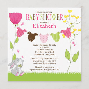Cute Clothesline Girl Baby Shower Invitations