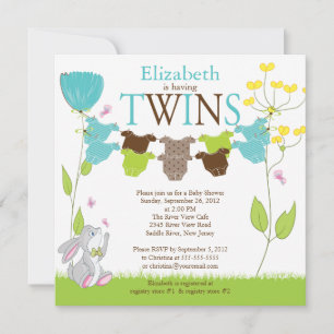 Cute Clothesline Multiple Baby Shower Invitations