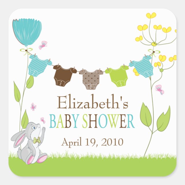 Cute Clotheslines Baby Boy Baby Shower Sticker (Front)