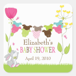 Cute Clotheslines Baby Girl Baby Shower Sticker
