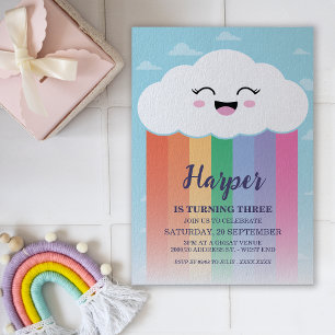 Cute Cloud and Rainbow Birthday Party Invitation